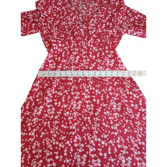 Shein Red & White Ditsy Floral V Neck Mini Short Sleeve Dress Size Small - Picture 5 of 9